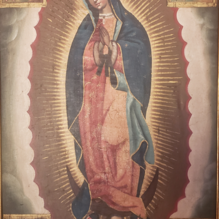 Virgen Maria con 4 viñetas narrativas